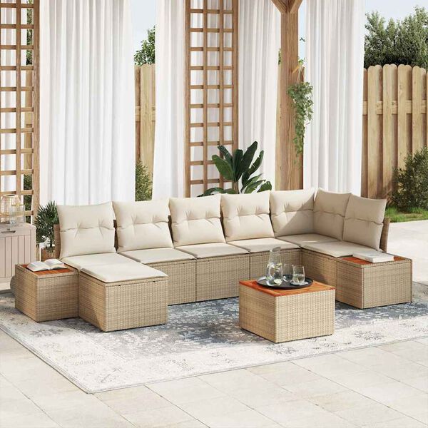 vidaXL Ensemble de canapé de jardin avec coussin 8 pcs Beige polyrotin