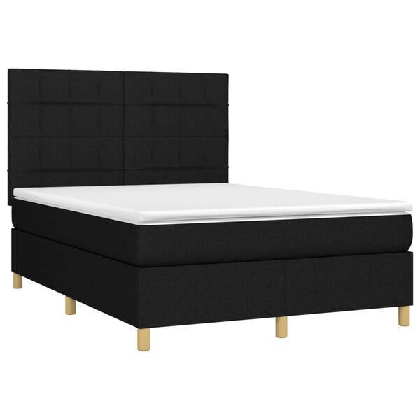 vidaXL Sommier &agrave; lattes de lit et matelas et LED Noir 140x190 cm Tissu