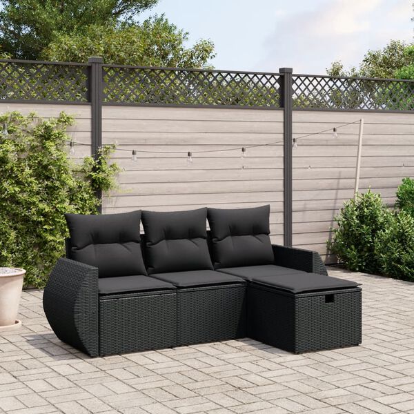 vidaXL Salon de jardin 4 pcs avec coussins noir r&eacute;sine tress&eacute;e