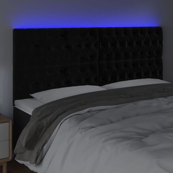 vidaXL T&ecirc;te de lit &agrave; LED Noir 180x7x118/128 cm Velours