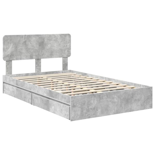 vidaXL Lit de Rangement Gris b&eacute;ton 140 x 190 cm Bois d'ing&eacute;nierie