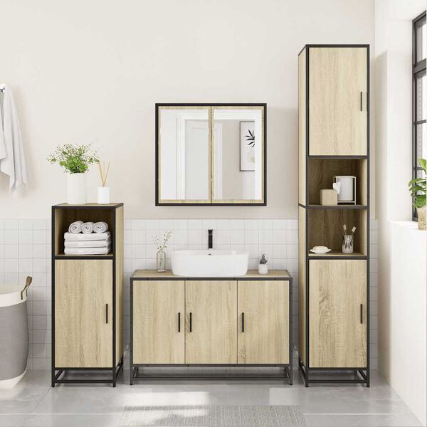 vidaXL Meuble de salle de bain avec lavabo Ch&ecirc;ne Sonoma 90 x 33 x 60 cm Bois d'ing&eacute;nierie