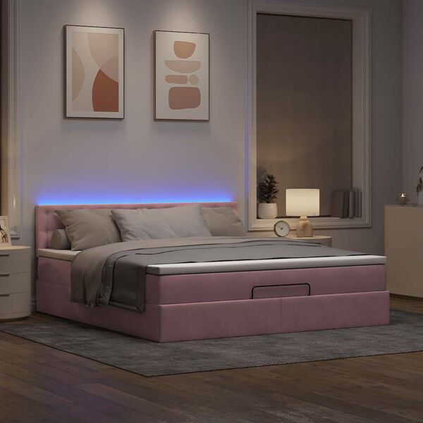 VidaXL Cadre de lit ottoman avec matelas rose 160x200 cm velours