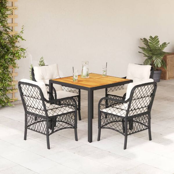vidaXL Ensemble &agrave; manger de jardin coussins 5pcs Noir R&eacute;sine tress&eacute;e