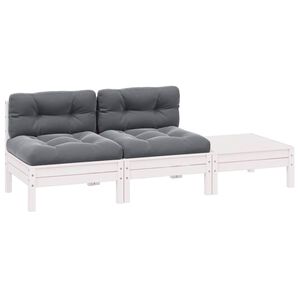 vidaXL Salon de jardin 3 pcs avec coussins Blanc Bois de pin massif