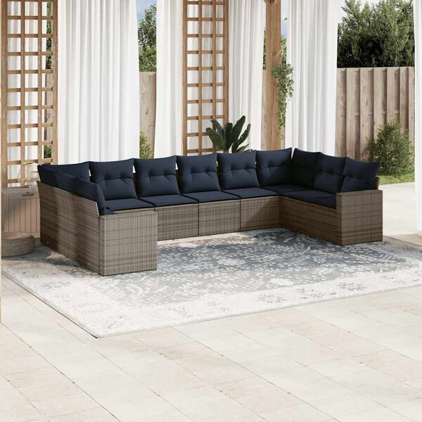 vidaXL Salon de jardin 10 pcs avec coussins gris r&eacute;sine tress&eacute;e