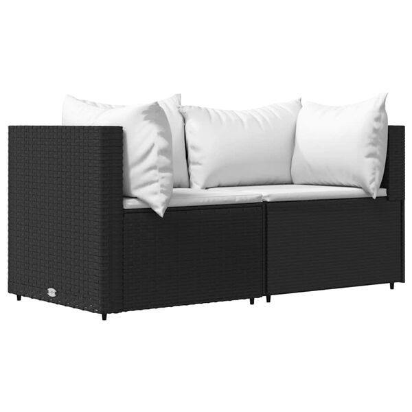 vidaXL Salon de jardin 3 pcs avec coussins Noir Résine tressée