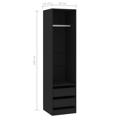 vidaXL Garde-robe avec tiroirs Noir 50x50x200 cm Bois d'ingénierie