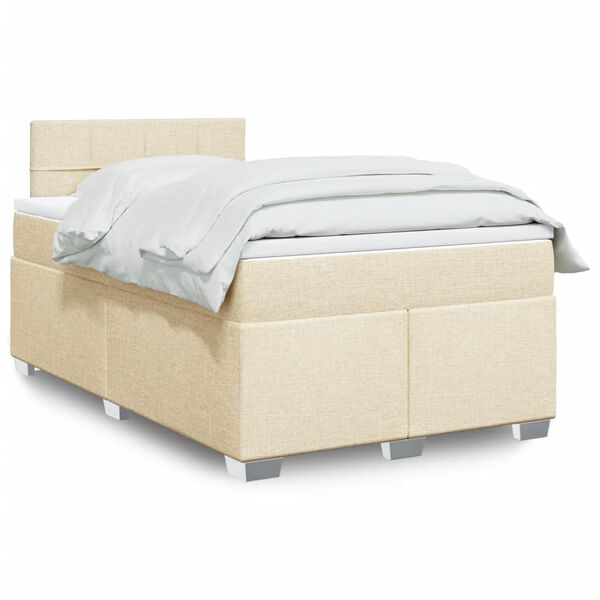 vidaXL Sommier &agrave; lattes de lit avec matelas cr&egrave;me 120x190 cm tissu