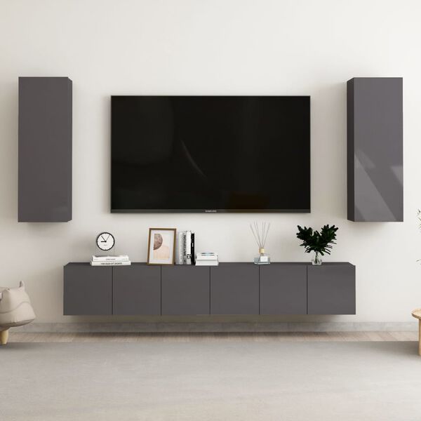 vidaXL Ensemble de meubles TV 5 pcs Gris brillant Bois d'ing&eacute;nierie