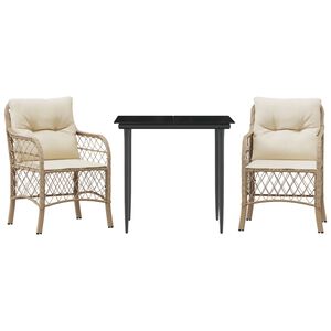 vidaXL Ensemble de bistro 3 pcs avec coussins beige r&eacute;sine tress&eacute;e