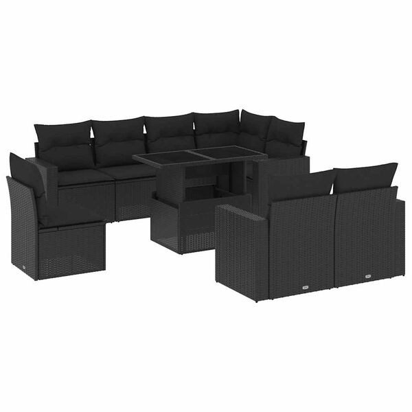 vidaXL Salon de jardin 9 pcs avec coussins noir r&eacute;sine tress&eacute;e