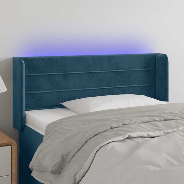 vidaXL T&ecirc;te de lit &agrave; LED Bleu fonc&eacute; 83x16x78/88 cm Velours