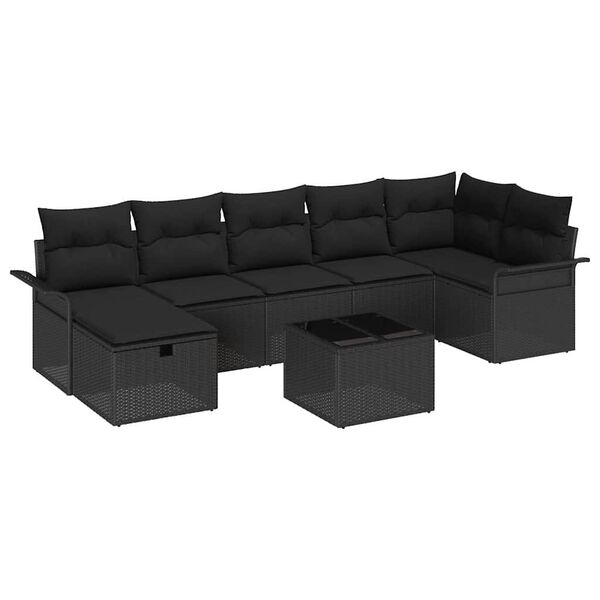 vidaXL Ensemble de canap&eacute; de jardin avec coussin 8 pcs Noir polyrotin