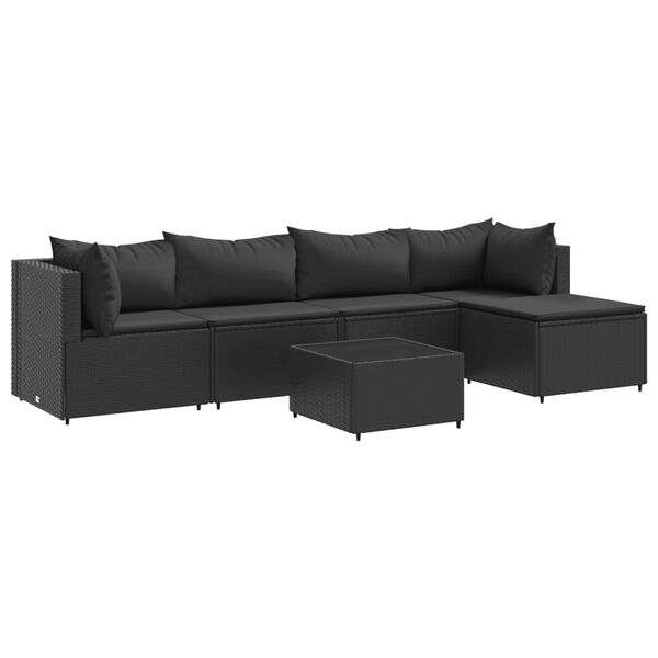 vidaXL Salon de jardin 5 pcs avec coussins Noir R&eacute;sine tress&eacute;e