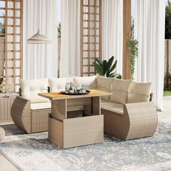 vidaXL Salon de jardin avec coussins 6 pcs beige r&eacute;sine tress&eacute;e