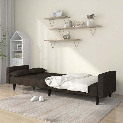 vidaXL Canapé-lit à 2 places avec deux oreillers Marron foncé Tissu