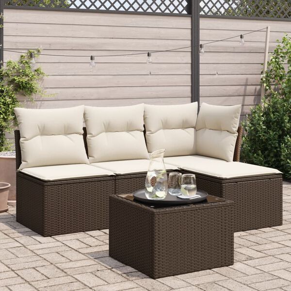 vidaXL Salon de jardin avec coussins 5 pcs marron r&eacute;sine tress&eacute;e