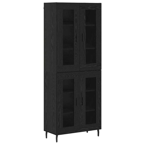 vidaXL Haut Armoire 2 pcs Ch&ecirc;ne noir Bois Agglom&eacute;r&eacute; et Verre