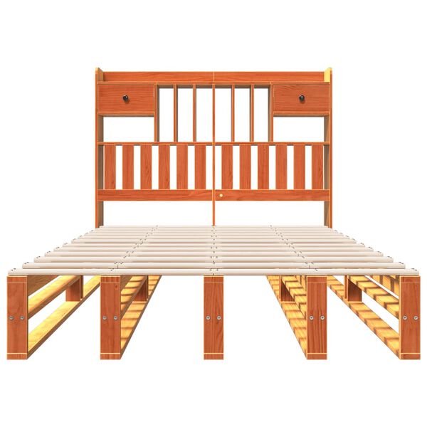 vidaXL Lit biblioth&egrave;que sans matelas cire marron 135x190 cm pin massif