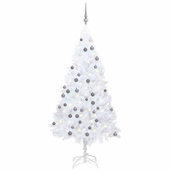 vidaXL Arbre de Noël artificiel pré-éclairé et boules blanc 180 cm PVC