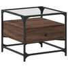 vidaXL Table basse et dessus en verre ch&ecirc;ne marron 50x50x45 cm acier
