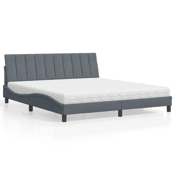vidaXL Lit avec matelas Hanko gris fonc&eacute; 180x200 cm velours