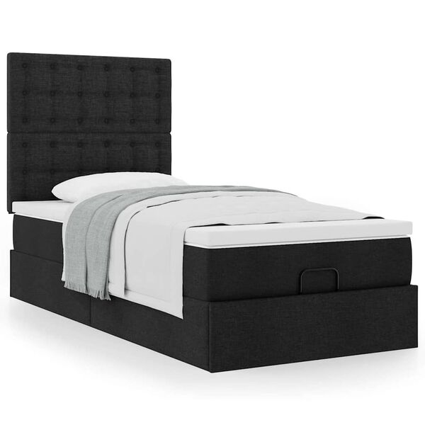 vidaXL Lit ottoman avec matelas noir 100x200 cm tissu