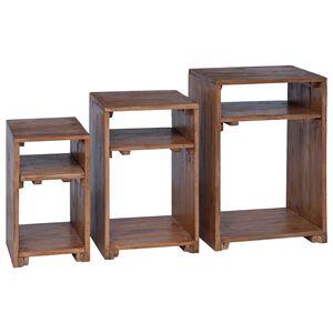 vidaXL Table d'Accent avec &eacute;tag&egrave;re 3 pc Marron Bois de Mahogany Massif
