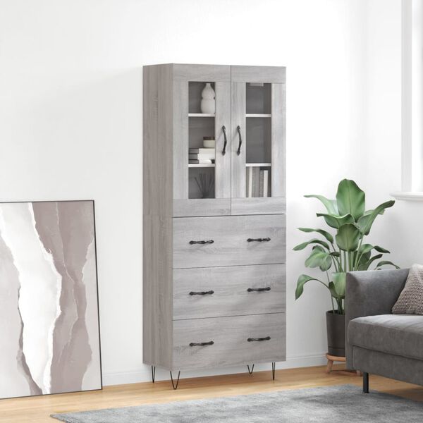 vidaXL Buffet haut Sonoma gris 69,5x34x180 cm Bois d'ing&eacute;nierie
