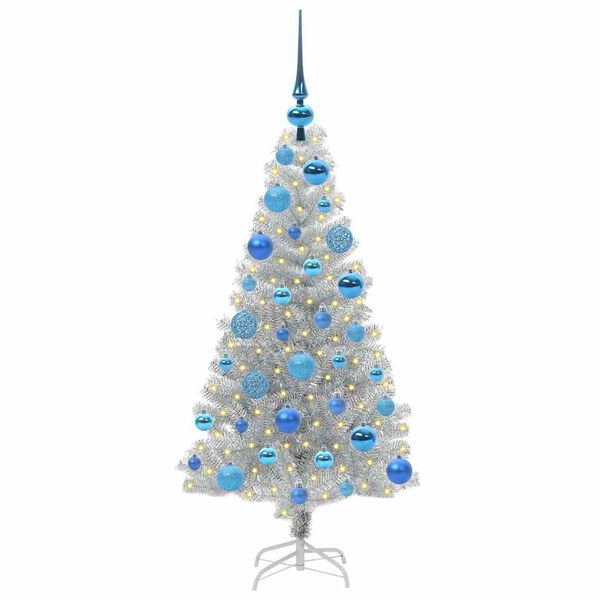 vidaXL Sapin de No&euml;l avec 150 LED avec support Argent 120 cm PET