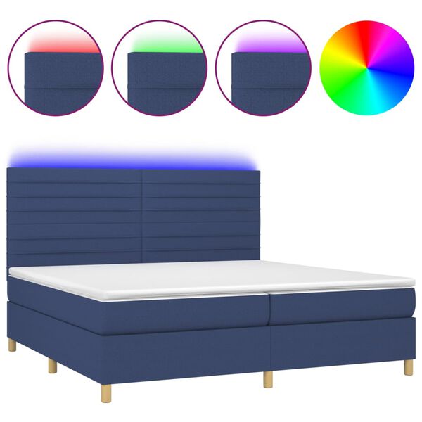 vidaXL Sommier &agrave; lattes de lit et matelas et LED Bleu 200x200 cm Tissu