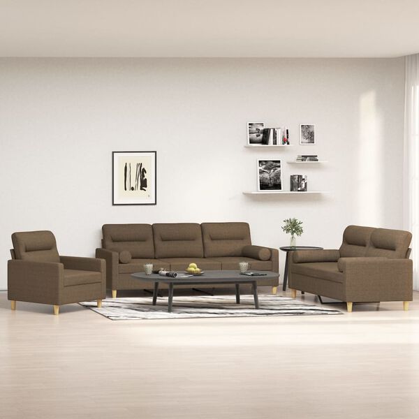 vidaXL Ensemble de canapés 3pcs coussins décoratifs et coussins Marron