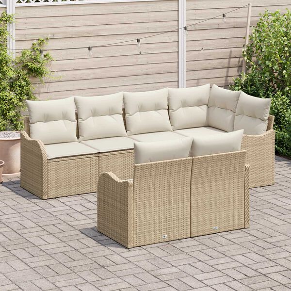vidaXL Ensemble de canap&eacute; de jardin 7 pcs Beige Poly rotin