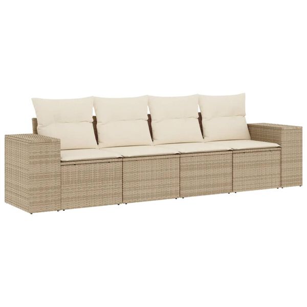 vidaXL Salon de jardin avec coussins 4 pcs beige r&eacute;sine tress&eacute;e