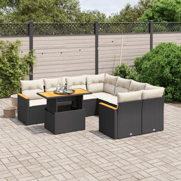 vidaXL Salon de jardin 9 pcs avec coussins noir r&eacute;sine tress&eacute;e