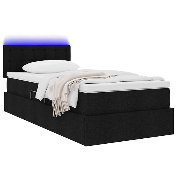 vidaXL Lit avec rangement et LED avec matelas Noir 90 x 200 cm tissu