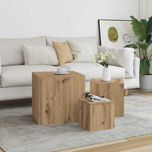 vidaXL Tables d'appoint 3 pcs ch&ecirc;ne artisanal bois d'ing&eacute;nierie