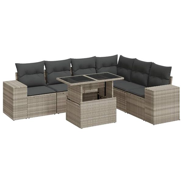 vidaXL Salon de jardin avec coussins 7 pcs gris clair r&eacute;sine tress&eacute;e