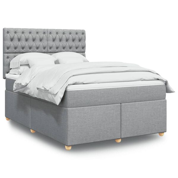 vidaXL Sommier &agrave; lattes de lit avec matelas Gris clair 140x190cm Tissu