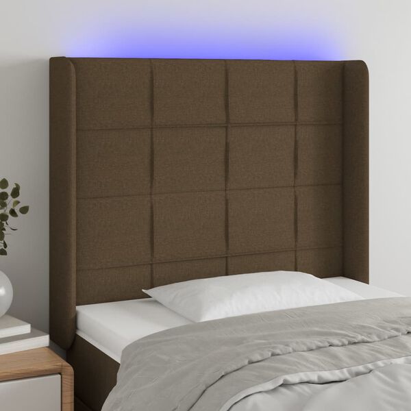 vidaXL T&ecirc;te de lit &agrave; LED Marron fonc&eacute; 103x16x118/128 cm Tissu