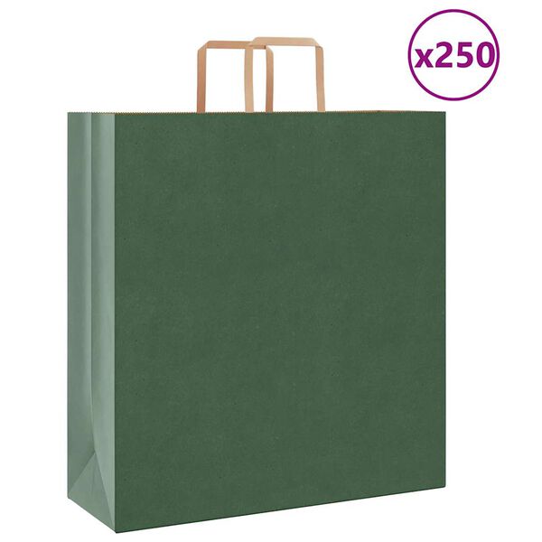 vidaXL Sacs en papier 250 pcs avec poign&eacute;es vert 45x17x48 cm