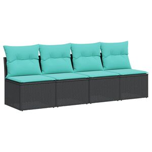 vidaXL Canap&eacute; de jardin avec coussins 4 places noir r&eacute;sine tress&eacute;e