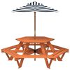 vidaXL Table de pique-nique pour 6 enfants avec parasol hexagone sapin