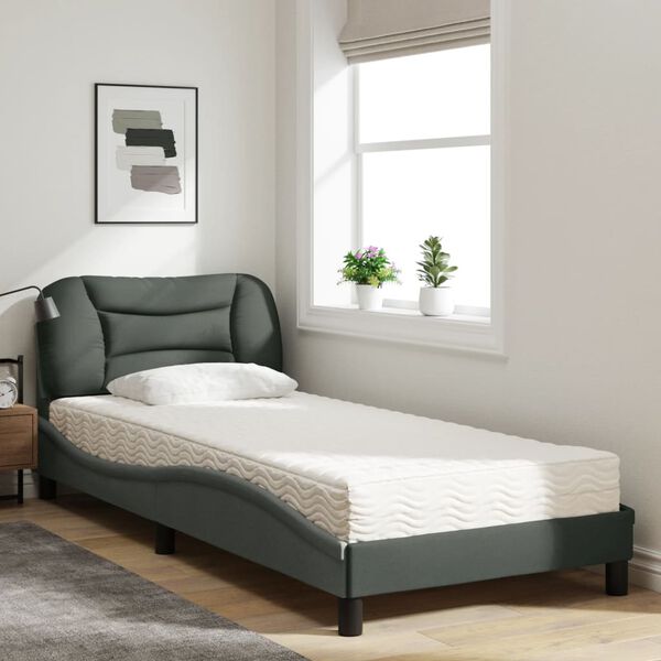 vidaXL Lit avec matelas Hvar gris fonc&eacute; 80x200 cm tissu