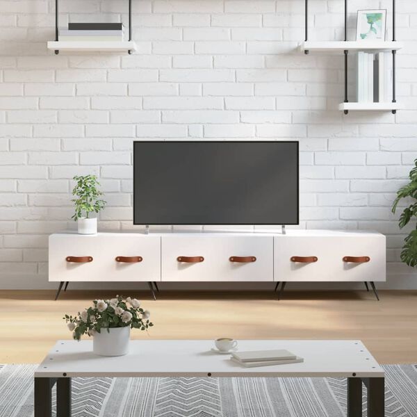 vidaXL Meuble TV blanc brillant 150x36x30 cm bois d'ing&eacute;nierie