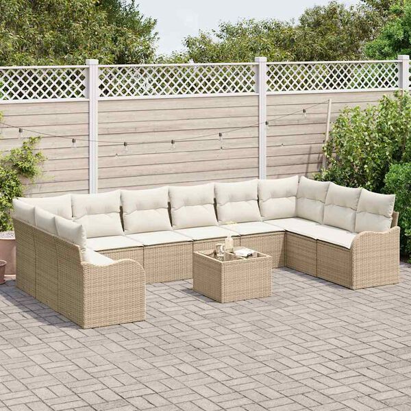 vidaXL Ensemble de canap&eacute; de jardin 11 pcs Beige et blanc polyrotin