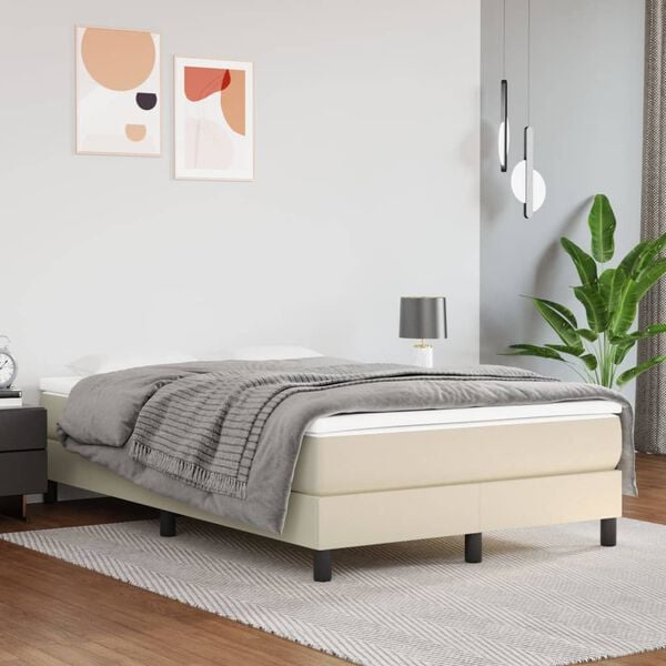 vidaXL Sommier &agrave; lattes de lit avec matelas Cr&egrave;me 120x200cm Similicuir