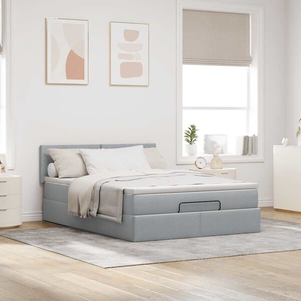 vidaXL Lit ottoman avec matelas et LED gris clair 140x190 cm tissu