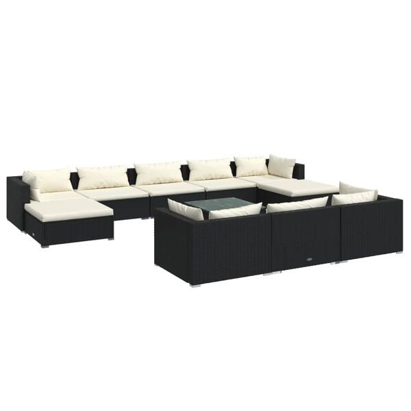 vidaXL Salon de jardin 11 pcs avec coussins Noir R&eacute;sine tress&eacute;e